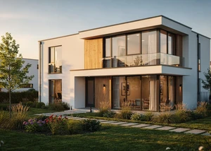 Ein modernes Neubauhaus mit großem Garten