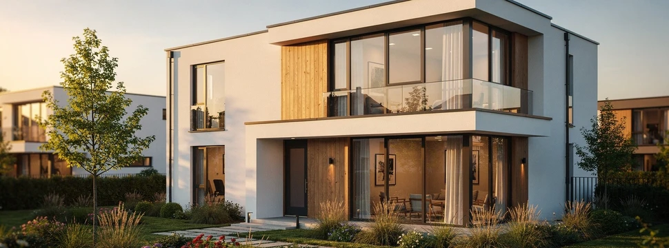 Ein modernes Neubauhaus mit großem Garten