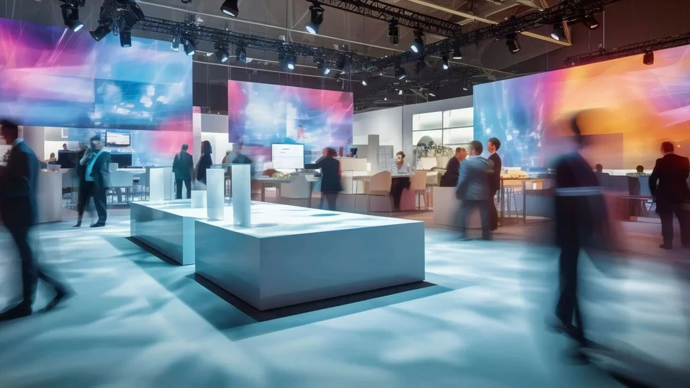 Messestand mit unterschiedlichen Möbeln