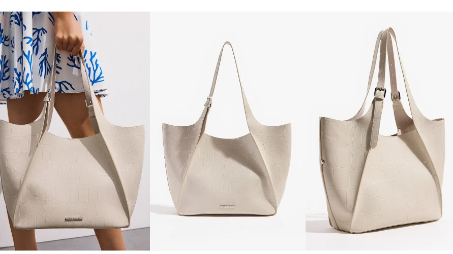 Eine beige Handtasche, die zu vielen Outfits passt