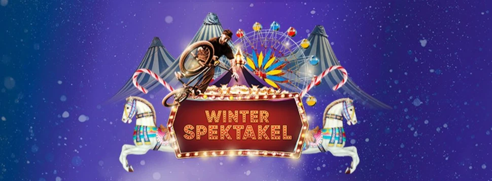 Das Winterspektakel ist ein weihnachtlichen Event mit Jahrmarkt, Show und Food Court. Winterspektakel Logo mit Karusselpferden, Riesenrad und Artist
