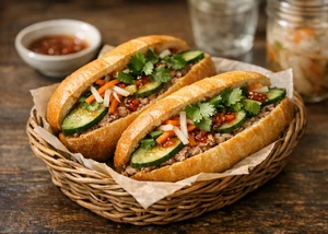 zwei Banh Mi Baguette in einem Körbchen