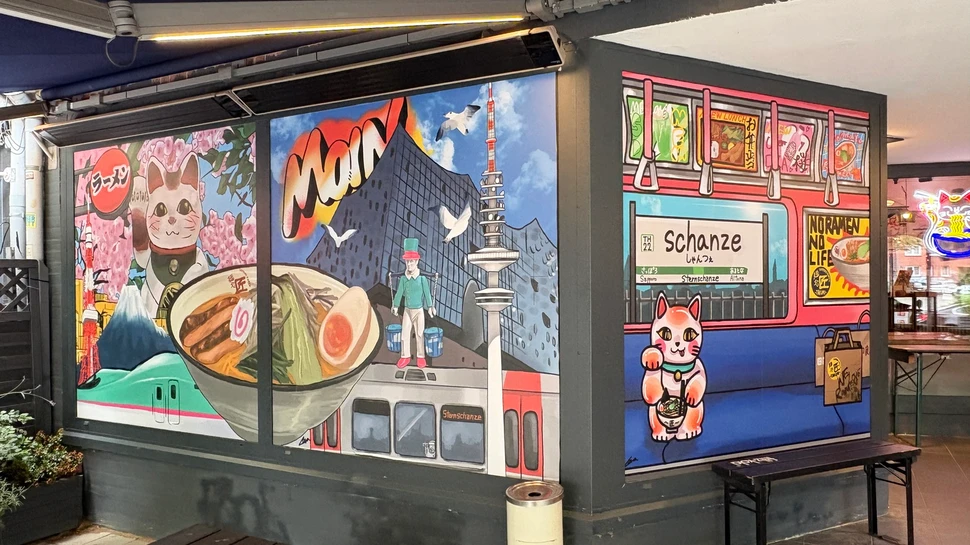 Urban Art Verschmelzung von Hamburg und Japan-Motiven