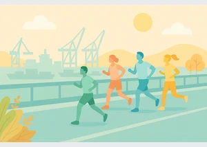 Läufer über Brücke im Hafen ChatGPT