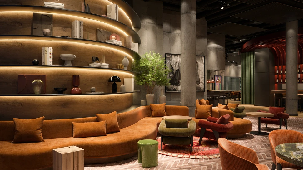 Innenansicht einer gemütlichen Sitzecke im Restaurant von Thomas Bühner im Westfield-Überseequartier