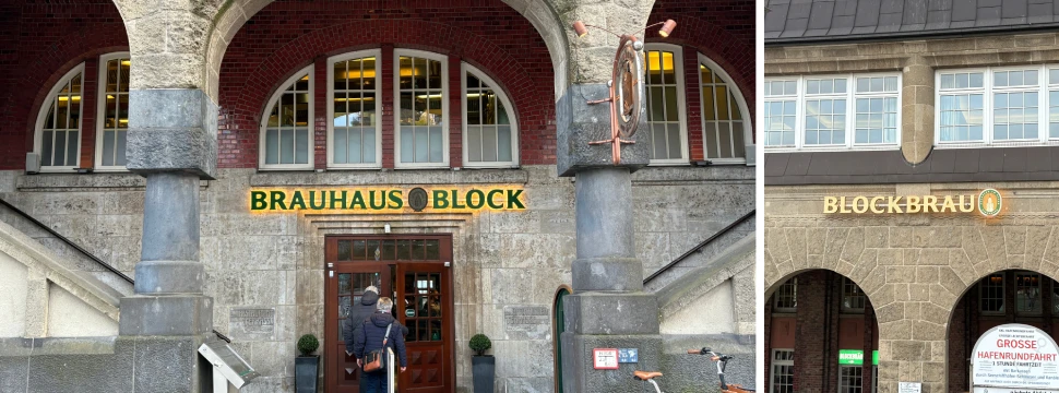 Außenansicht und Eingang des BLOCKBRÄU an den Landungsbrücken