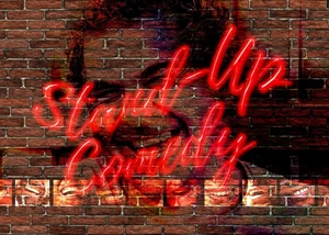 Stand Up Comedy roter Schriftzug Stand Up Comedy an einer Mauer