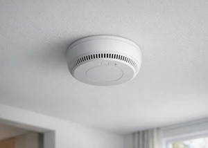 Ein Rauchmelder an der Decke eines Zimmers