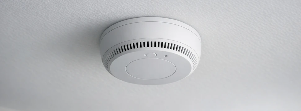 Ein Rauchmelder an der Decke eines Zimmers