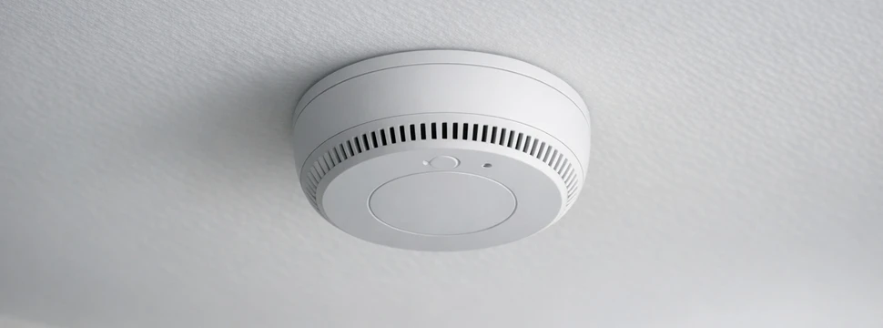 Ein Rauchmelder an der Decke eines Zimmers