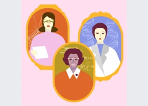 Grafik mit gezeichneten Porträts von drei Frauen