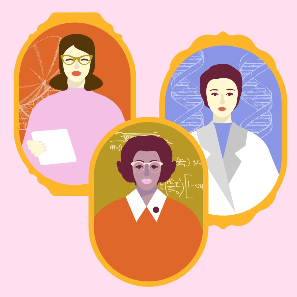 Grafik mit gezeichneten Porträts von drei Frauen