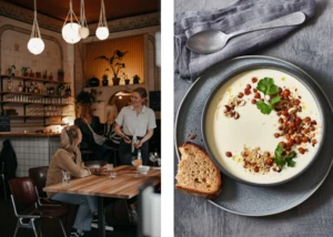 eine Schale mit Kürbis-Risotto mit Parmesan und Salbei