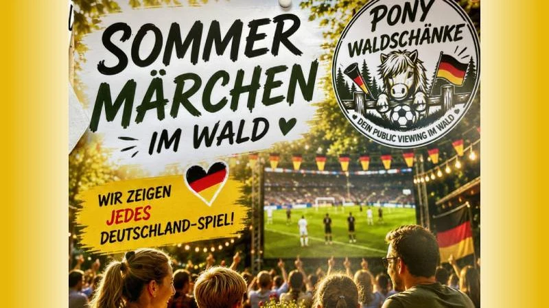 Plakat mit Werbung für das WM Public Viewing in der PONY Waldschänke