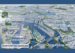 Visualisierung der geplanten Sportstätten für Olympia in Hamburg