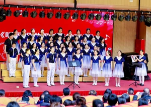 Der Harmonia Chor auf einer Bühne