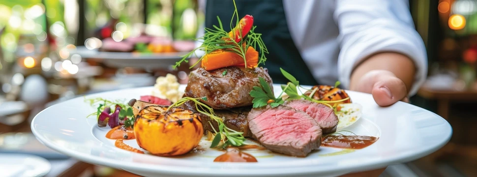 Teller mit einem hübsch angerichteten Essen