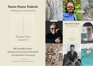 Collage: Titel Same-Same Galerie, alle 4 Künstler:innen