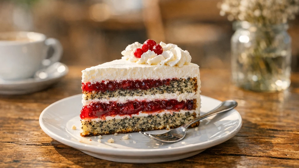 ein Stück Torte auf einem weißen Teller