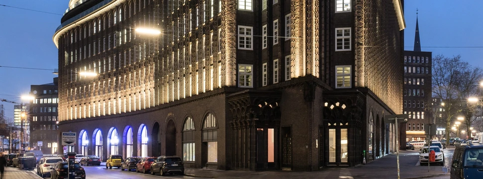 Chilehaus Hamburg Das Chilehaus in Hamburg bei Nacht