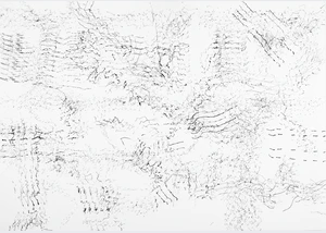 Katja Pudor, George Crumb, Black Angels, Thirteen Images from the Dark Land, 2025, Graphitstifte auf Papier, 42 x 59 cm