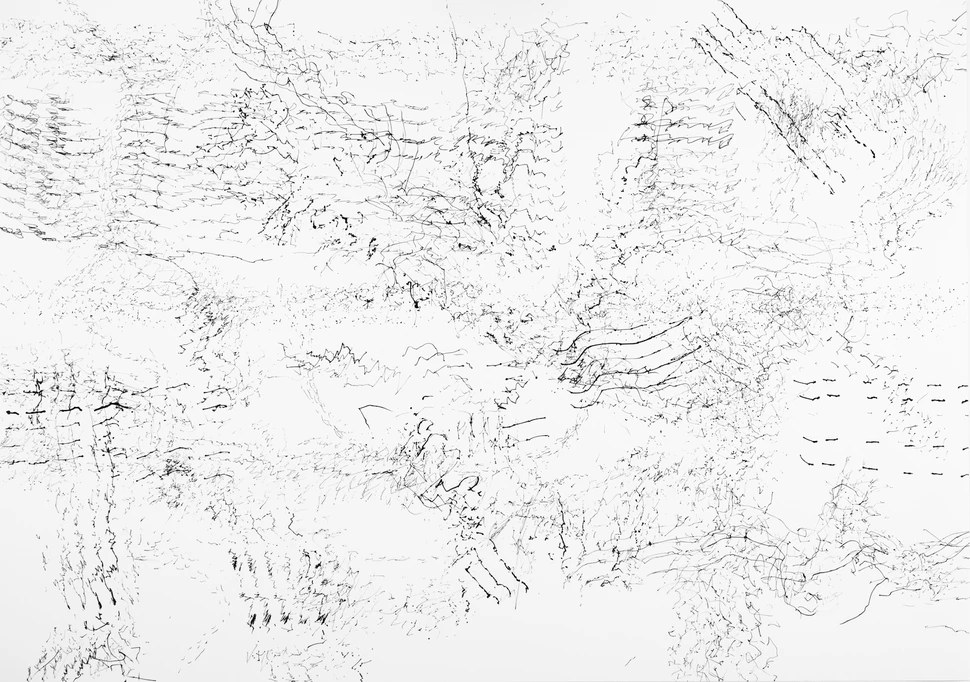 Katja Pudor, George Crumb, Black Angels, Thirteen Images from the Dark Land, 2025, Graphitstifte auf Papier, 42 x 59 cm Katja Pudor, George Crumb, Black Angels, Thirteen Images from the Dark Land, 2025, Graphitstifte auf Papier, 42 x 59 cm