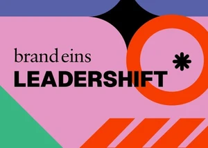 Keyvisual in lila mit dem Text brand eins LEADERSHIFT