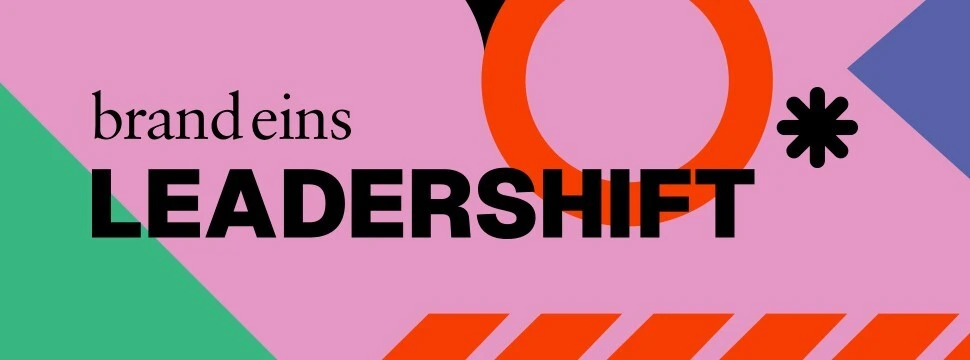 Keyvisual in lila mit dem Text brand eins LEADERSHIFT
