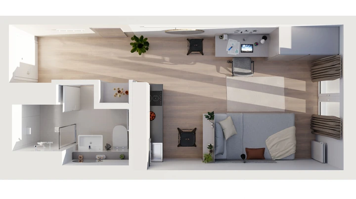 Galerie-Bild 1: 3D Ansicht eines Studentenzimmers von oben