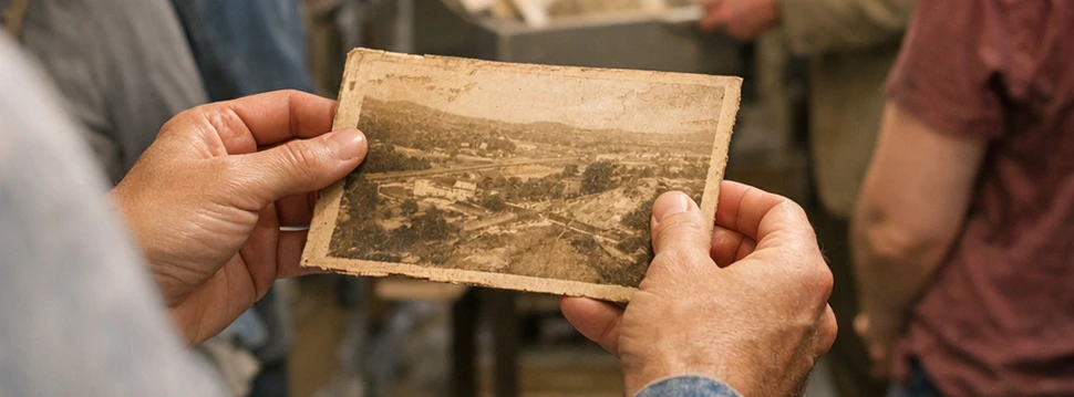 zwei Hände halten eine alte Fotografie