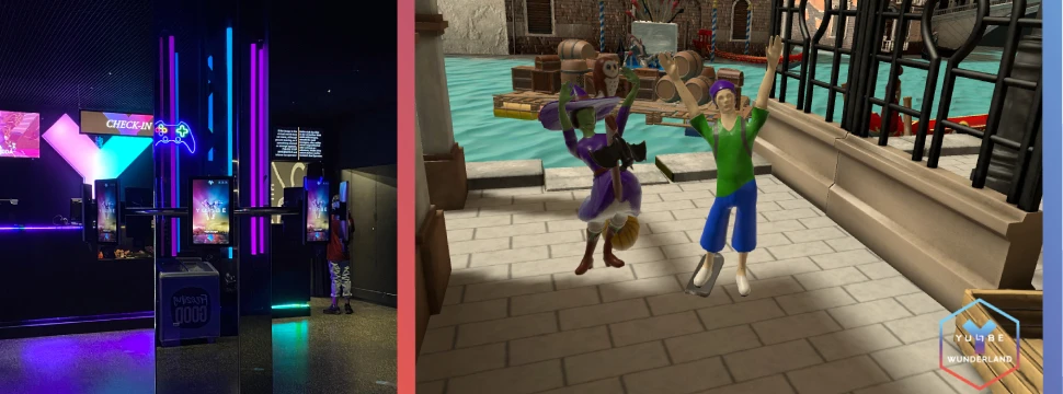 Yullbe Wunderland Eingang und Schrumpfbild von zwei Spielern