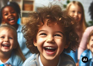 Lachende Kinder in einer Kita.