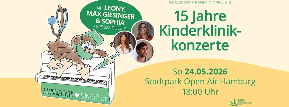 Plakat zu den Kinderklinikkonzerte mit Leony, Max Giesinger und Sophia