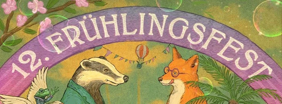 Hanseatische Materialverwaltung Gezeichnetes Plakat mit Dachs und Fuchs und dem Schriftzug Frühlingsfest