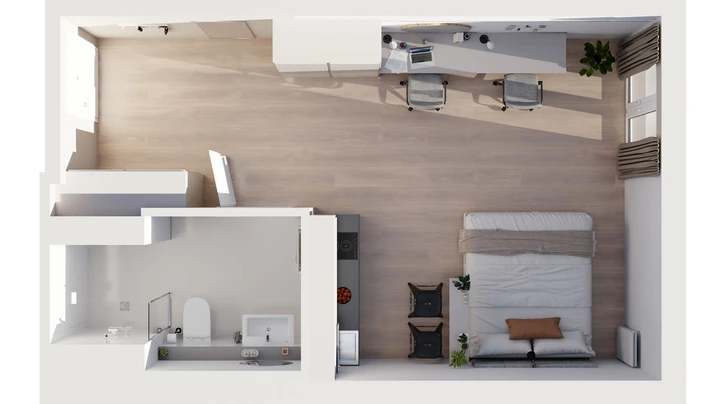 Galerie-Bild 2: 3D Ansicht eines Studentenzimmers von oben
