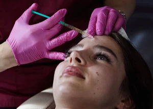 Liegende Frau bekommt eine Gesichtsbehandlung mit Botox